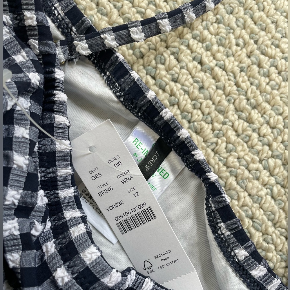 JCrew Gingham Bandeau top one-piece swim suit (New with tags) in LONG size 12
